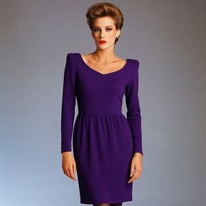 Vintage 80s Sonia Rykiel Paris FR38 US6 Purple Bateau Neckline Cocktail Dress